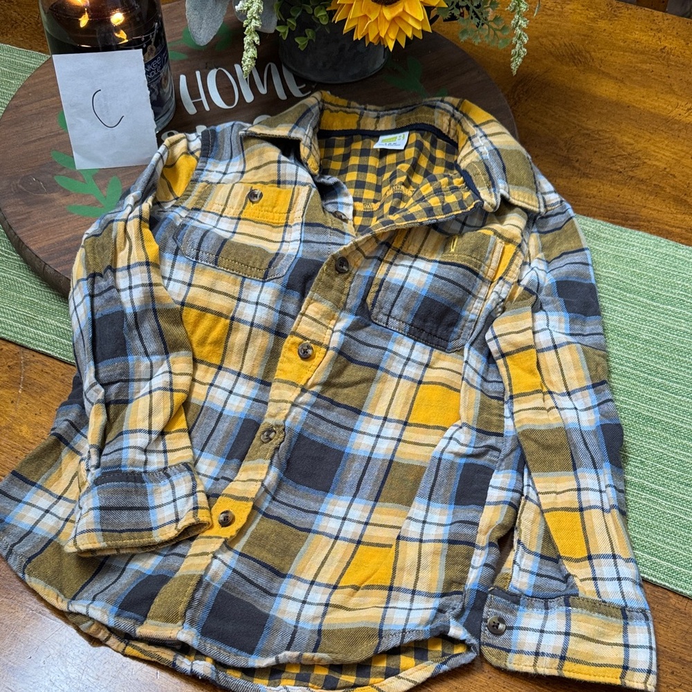 Crazy 8 Yellow and Gray Plaid Button-Up Shirt